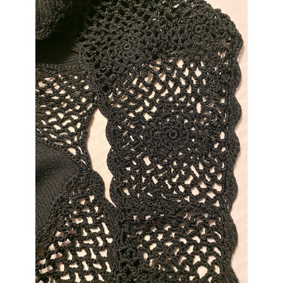 VTG Cache Black Open Knit Rib Tank Top Whimsigoth Grunge Asymmetric Crochet 90s - Picture 15 of 15